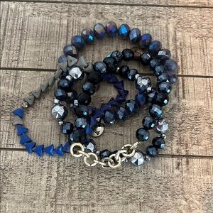 Elegant Blue and Silver Beaded Bracelet Set